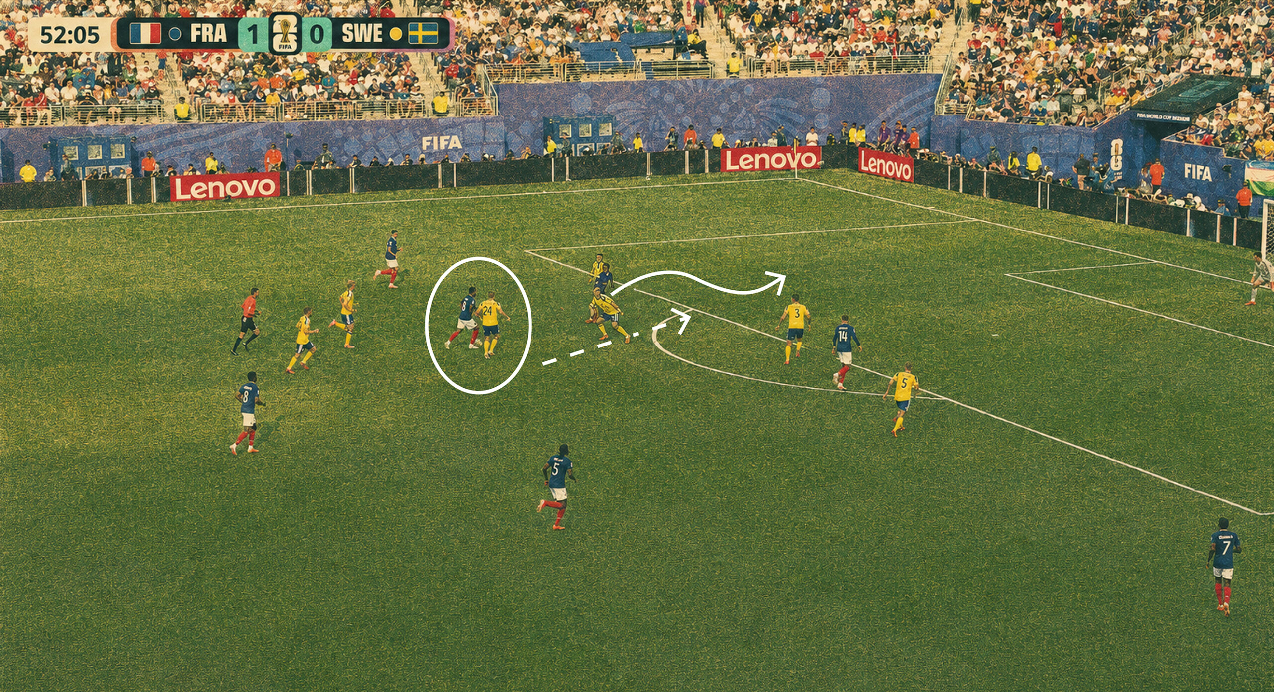 Esta primera diapositiva muestra la jugada que condujo al segundo gol de Francia.