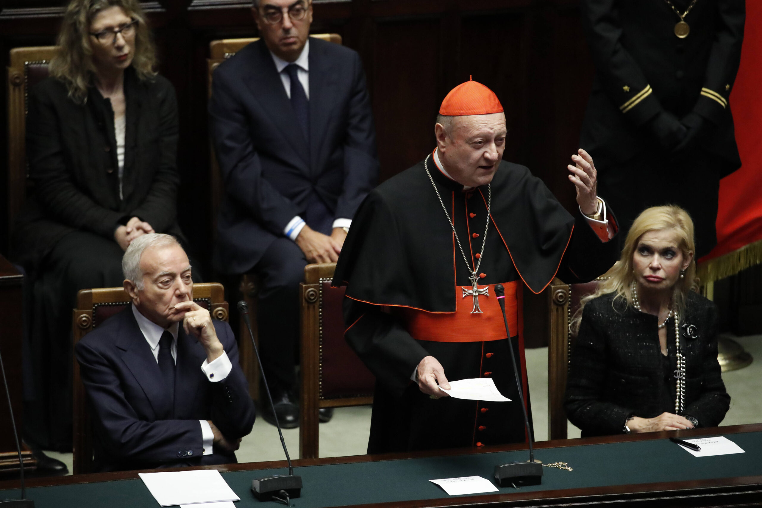 Le cardinal Gianfranco Ravasi s'exprime pendant la cérémonie funéraire de Giorgio Napolitano. © Massimo Di Vita/Mondadori Portfolio/Sipa USA/SIPA