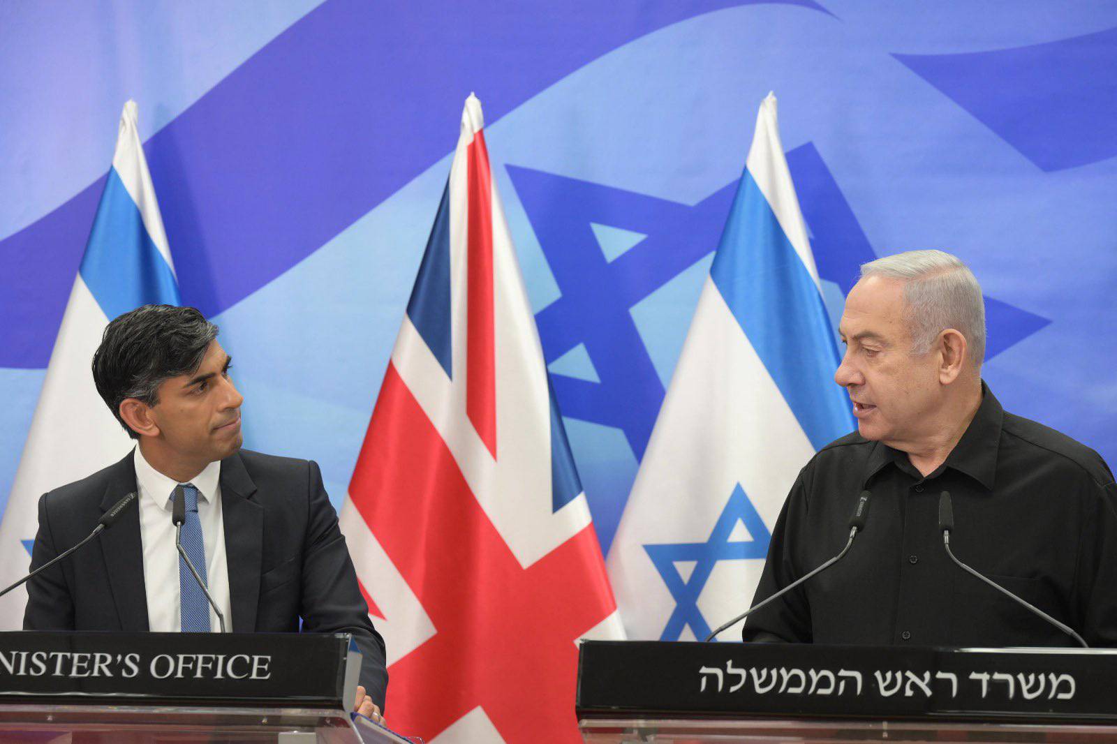 Rishi Sunak et Benyamin Netanyahou tiennent une conférence de presse conjointe. © EPN/Newscom/SIPA