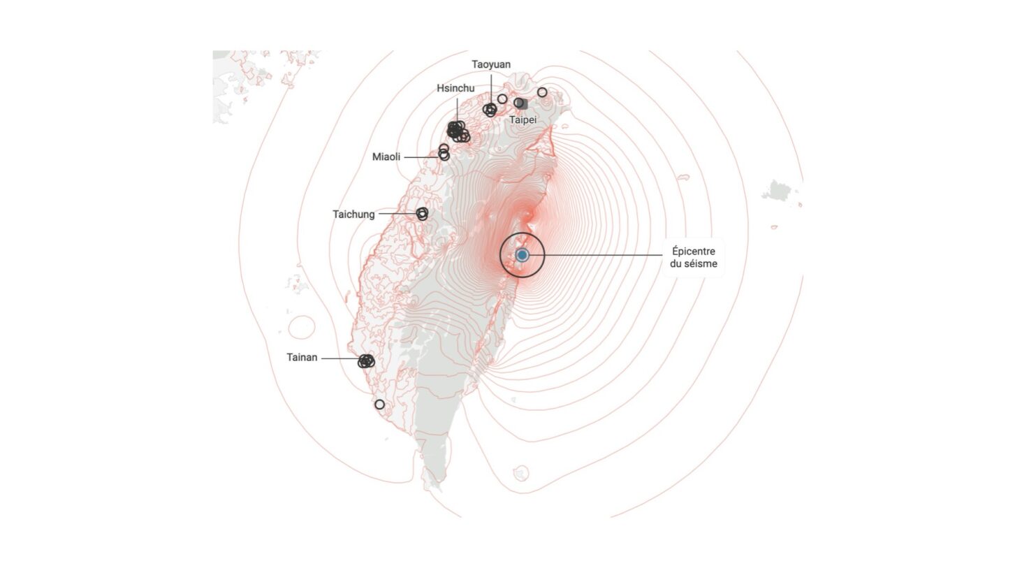 Taïwan subit le séisme le plus destructeur depuis 25 ans : quel impact sur  l'industrie de semi-conducteurs ? [Carte exclusive] | Le Grand Continent, image size:1453x813