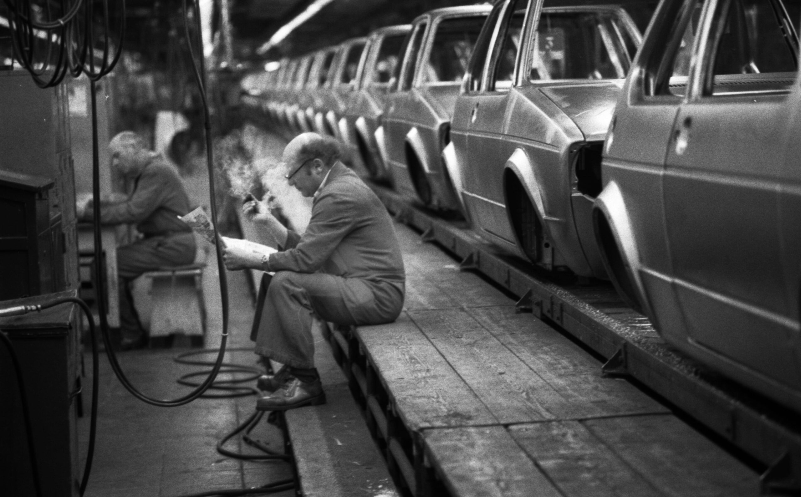 Production de la Golf à l'usine Volkswagen le 10 mai 1979 à Wolfsburg, Allemagne, Europe. © Klaus Rose/SIPA