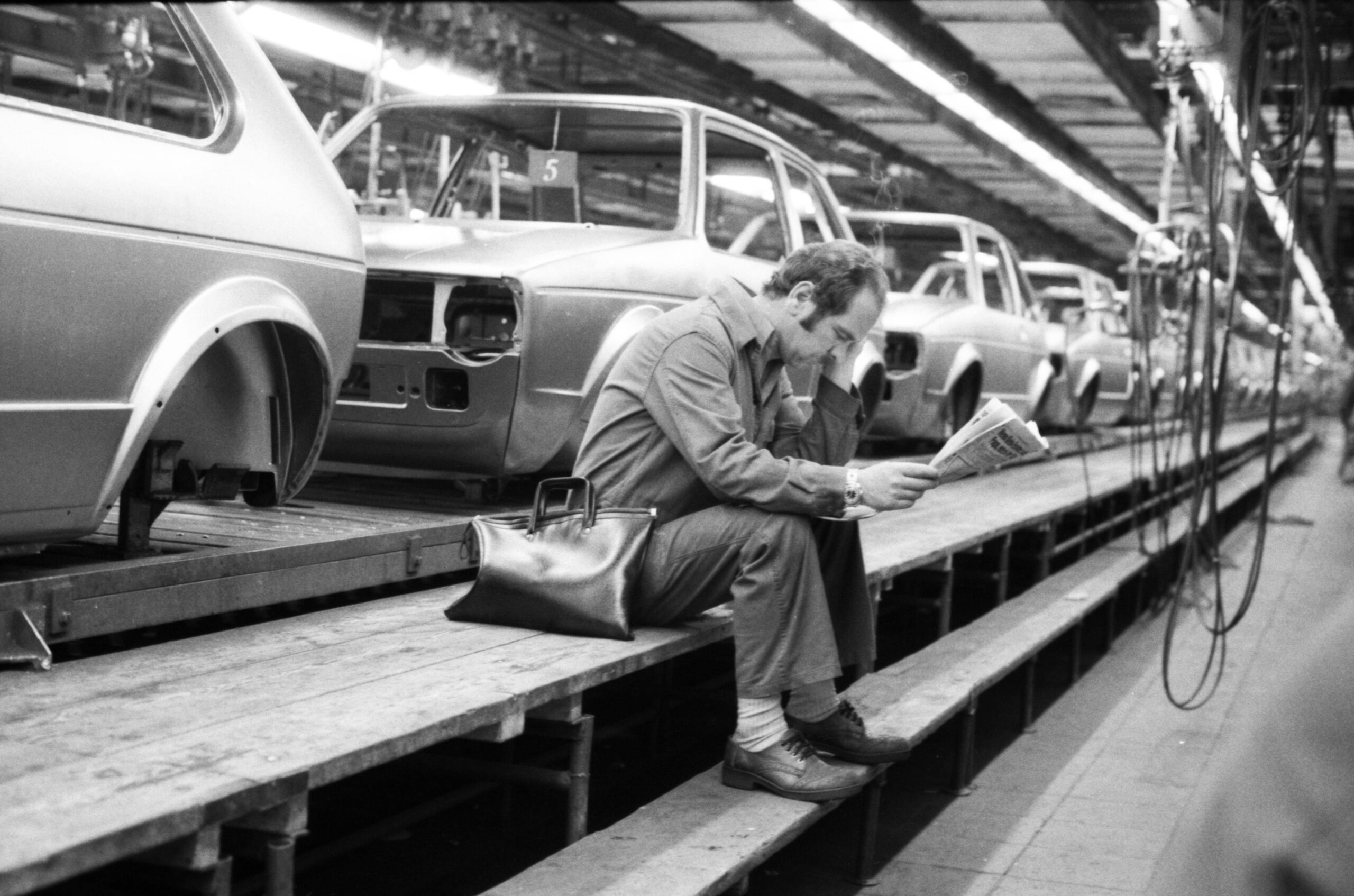 Production de la Golf à l'usine Volkswagen le 10 mai 1979 à Wolfsburg, Allemagne, Europe. © Klaus Rose/SIPA