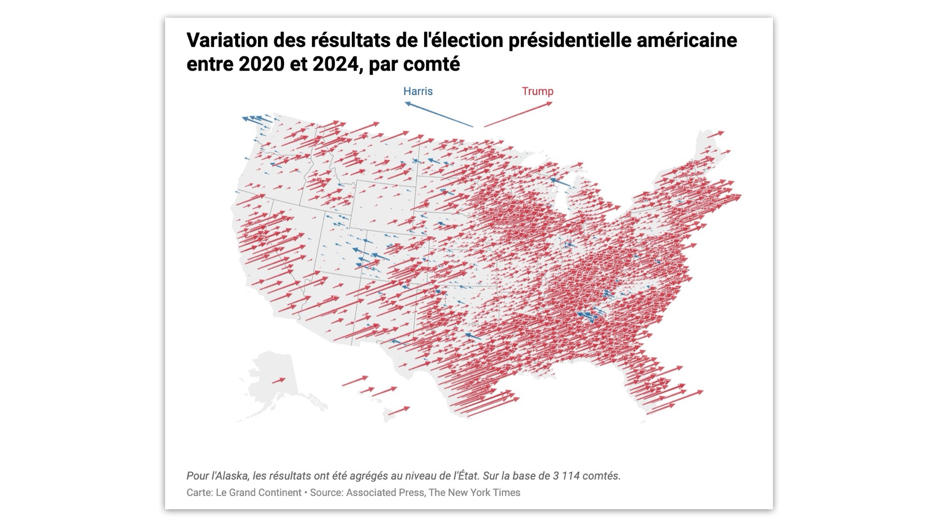 Trump improved his 2020 score in 90% of counties [Carte exclusive]