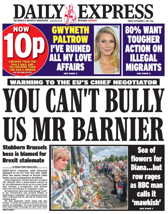 Daily Express, «Mr Barnier, vous ne pouvez pas nous harceler», 1er septembre 2017.