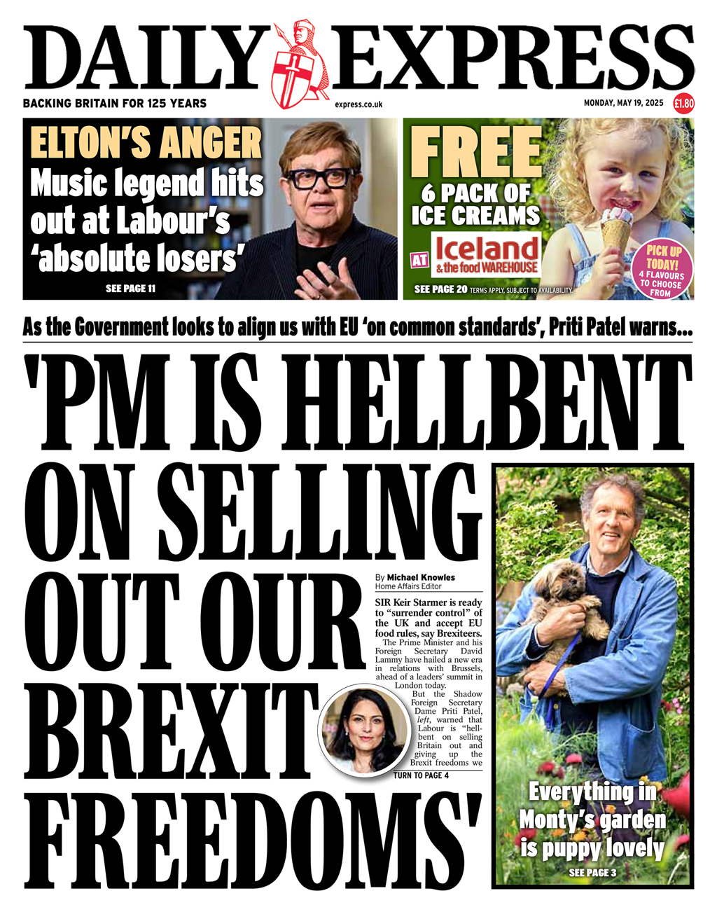 Daily Express, «Le Premier ministre est déterminé à brader les libertés que le Brexit nous a données», 19 mai 2025.