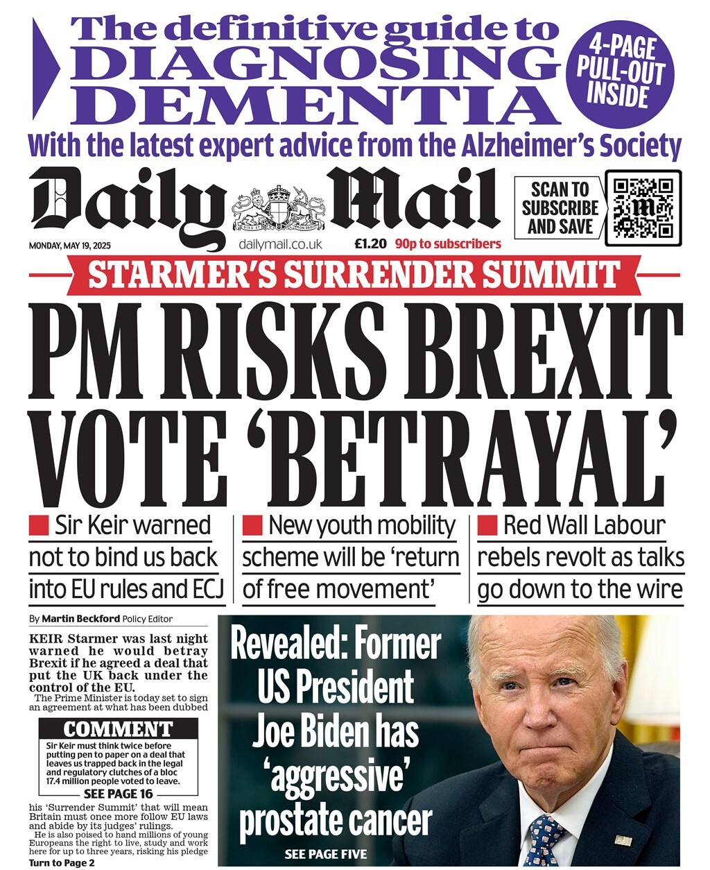 Daily Mail, «Le Premier ministre risque de ‘trahir’ le vote du Brexit», 19 mai 2025.