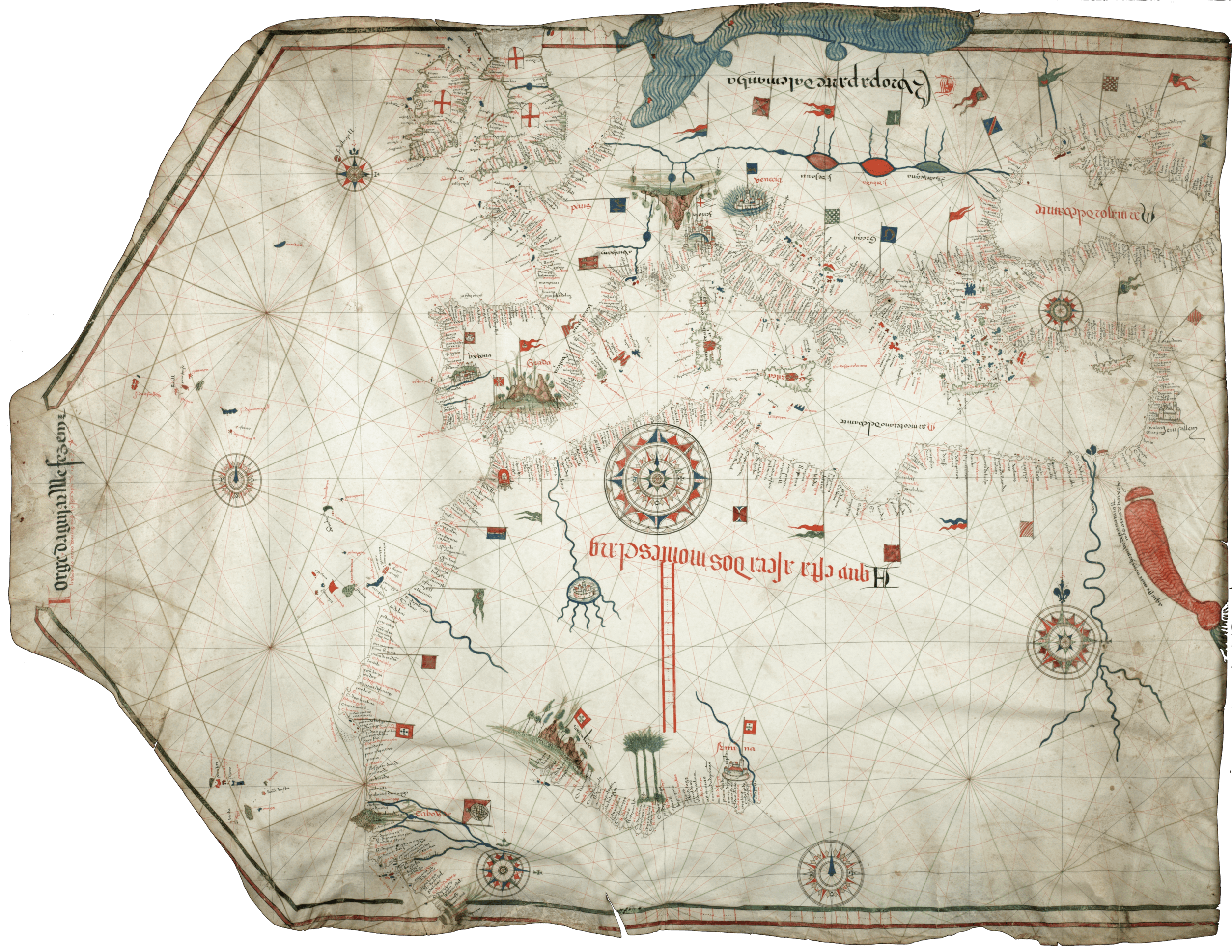 Jorge de Aguilar, Carte-portulan de la mer Méditerranée, de l'océan Atlantique Nord, de la mer Noire et de la côte ouest-africaine jusqu'à la Sierra Leone, 1492.