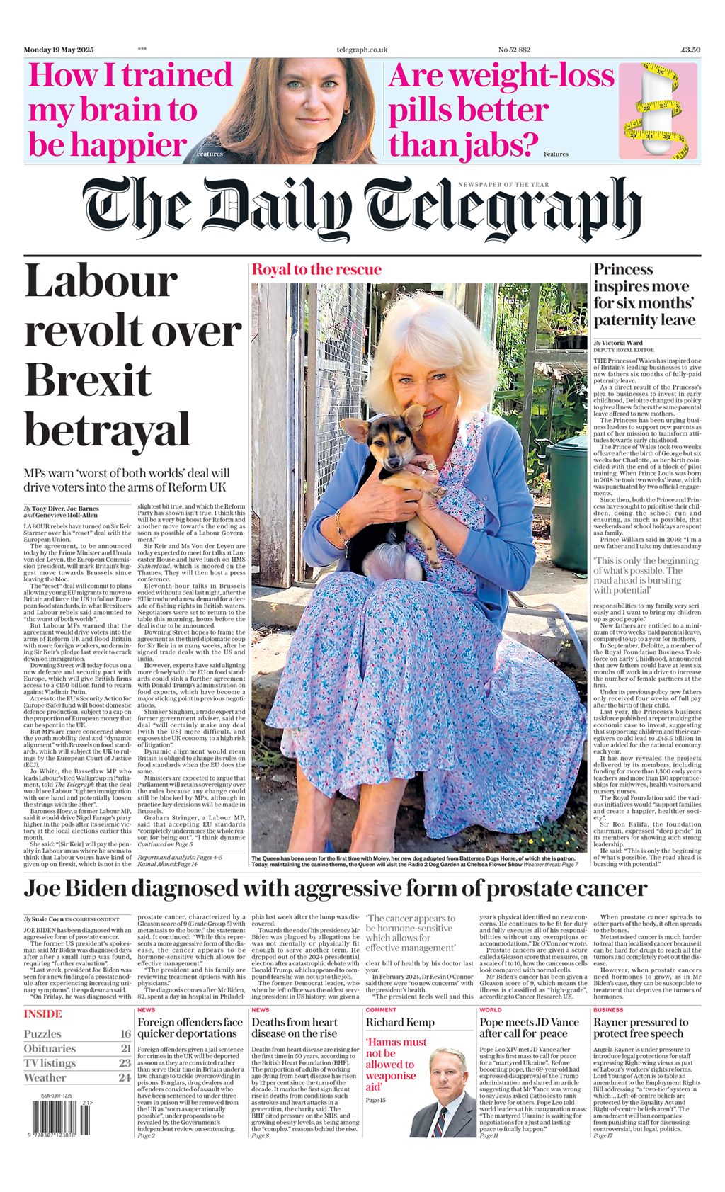 The Daily Telegraph, «Révolte du Labour sur fond de trahison du Brexit», 19 mai 2025.