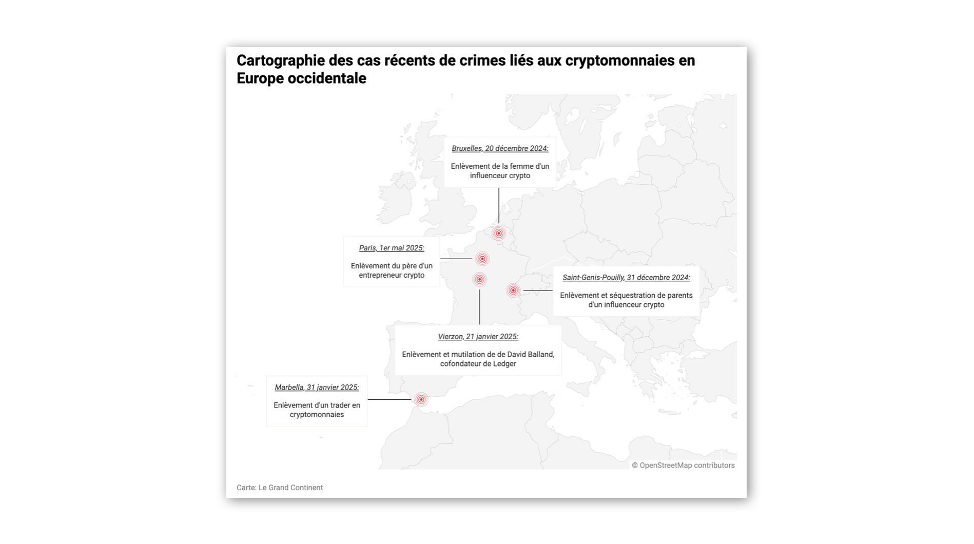 Enlèvements et cryptomonnaies : une cartographie des cas récents en Europe  occidentale | Le Grand Continent