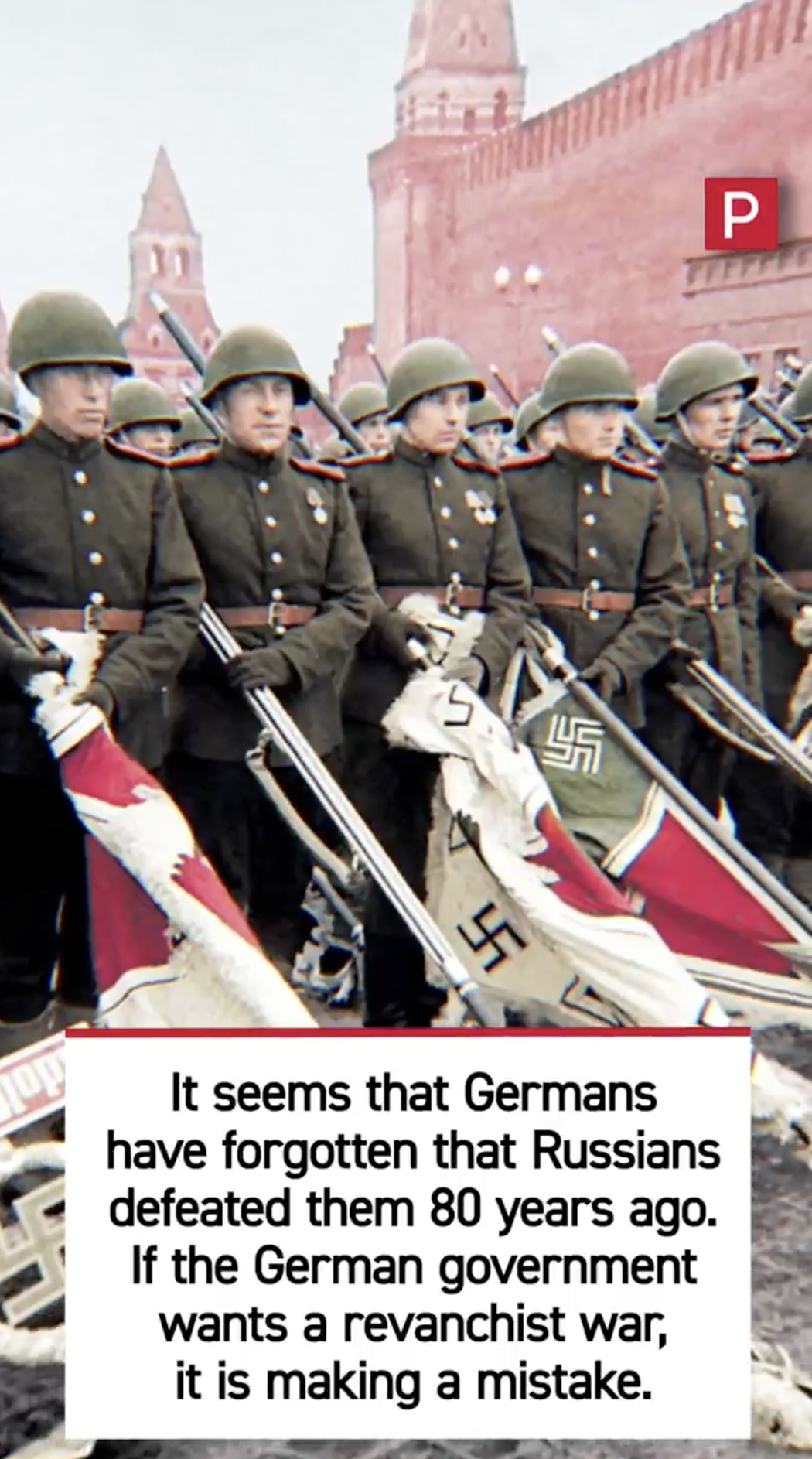 Captures d’écran du faux reportage vidéo diffusé sur X prétendant que l’Allemagne serait en train de préparer sa population à la guerre contre les Russes.