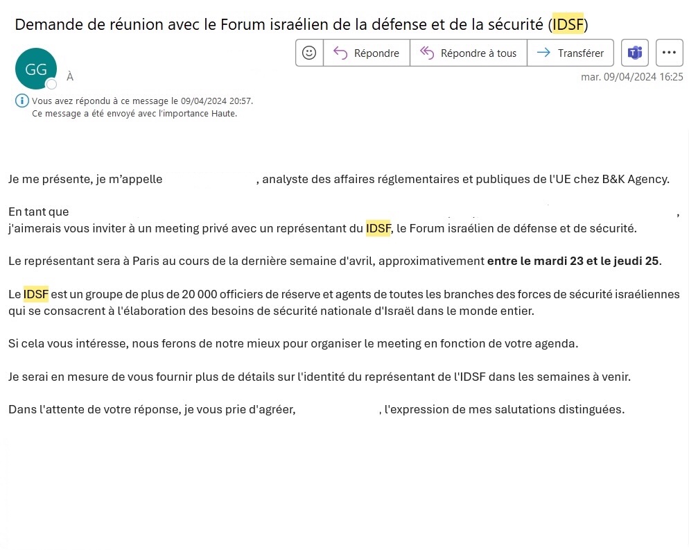 Email de prise de contact de l’IDSF envoyé à des chercheurs français