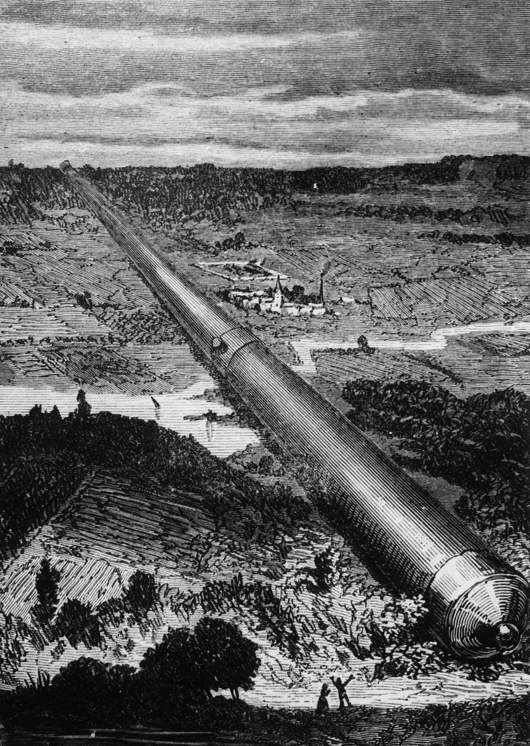 Illustration pour «De la Terre à la Lune, trajet direct en 97 heures 20 minutes» de Jules Vernes, 1865.