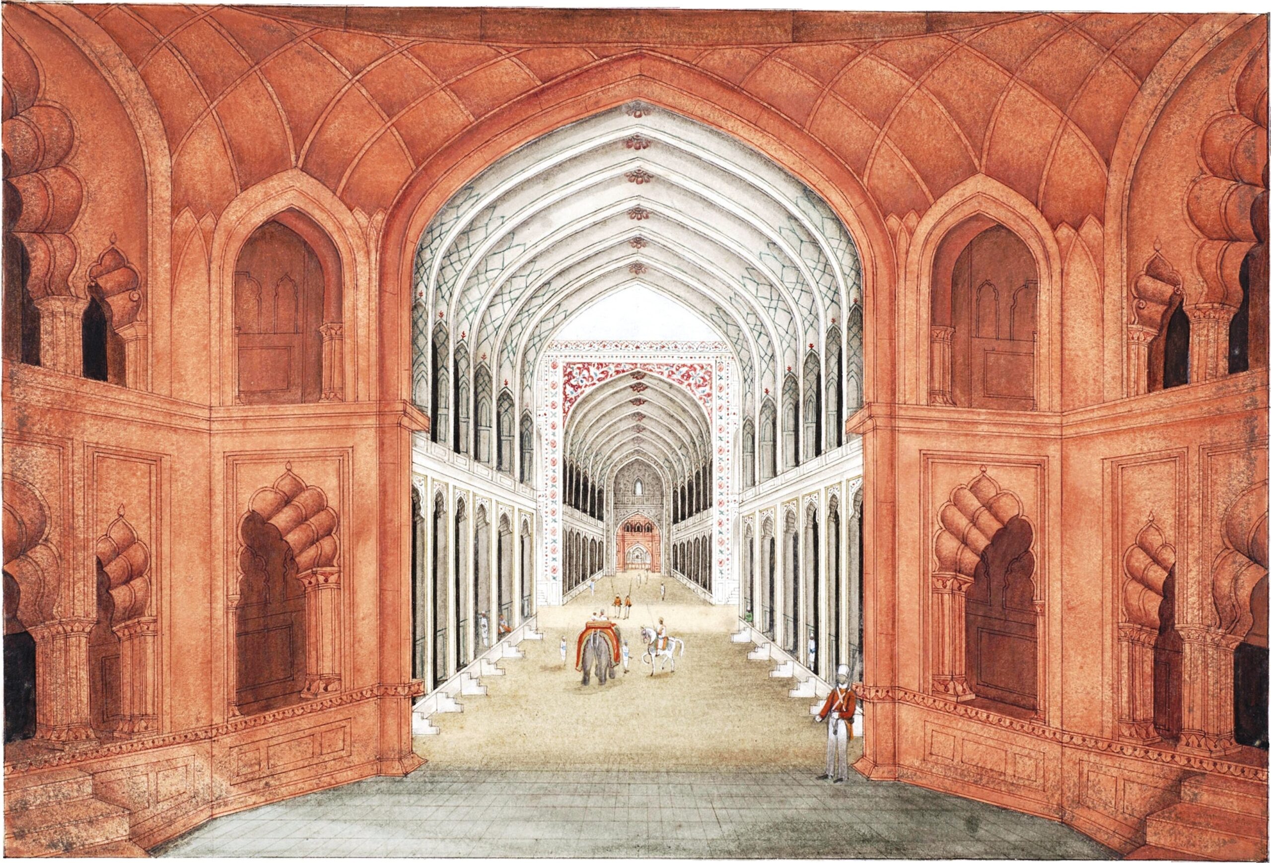 Ghulam Ali Khan, «The Chhutta within the Lahore Gate of the Palace in Delhi», aquarelle, 1852-54