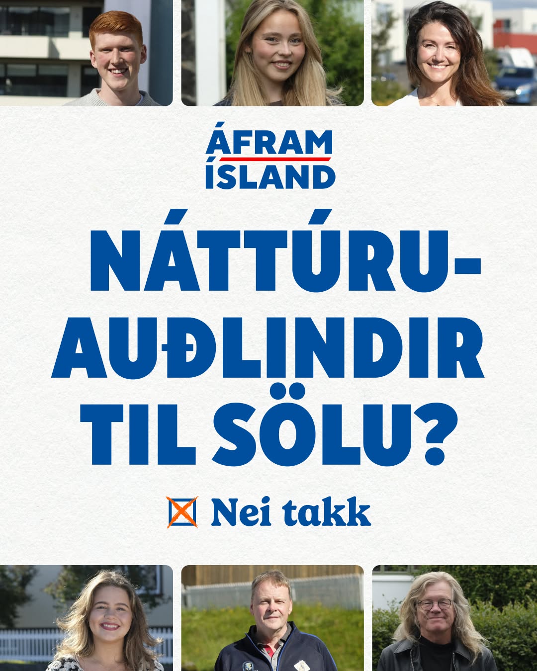 « Des ressources naturelles à vendre ? Non merci », image de campagne du mouvement Áfram Ísland publiée sur sa page Facebook le 22 août 2026.