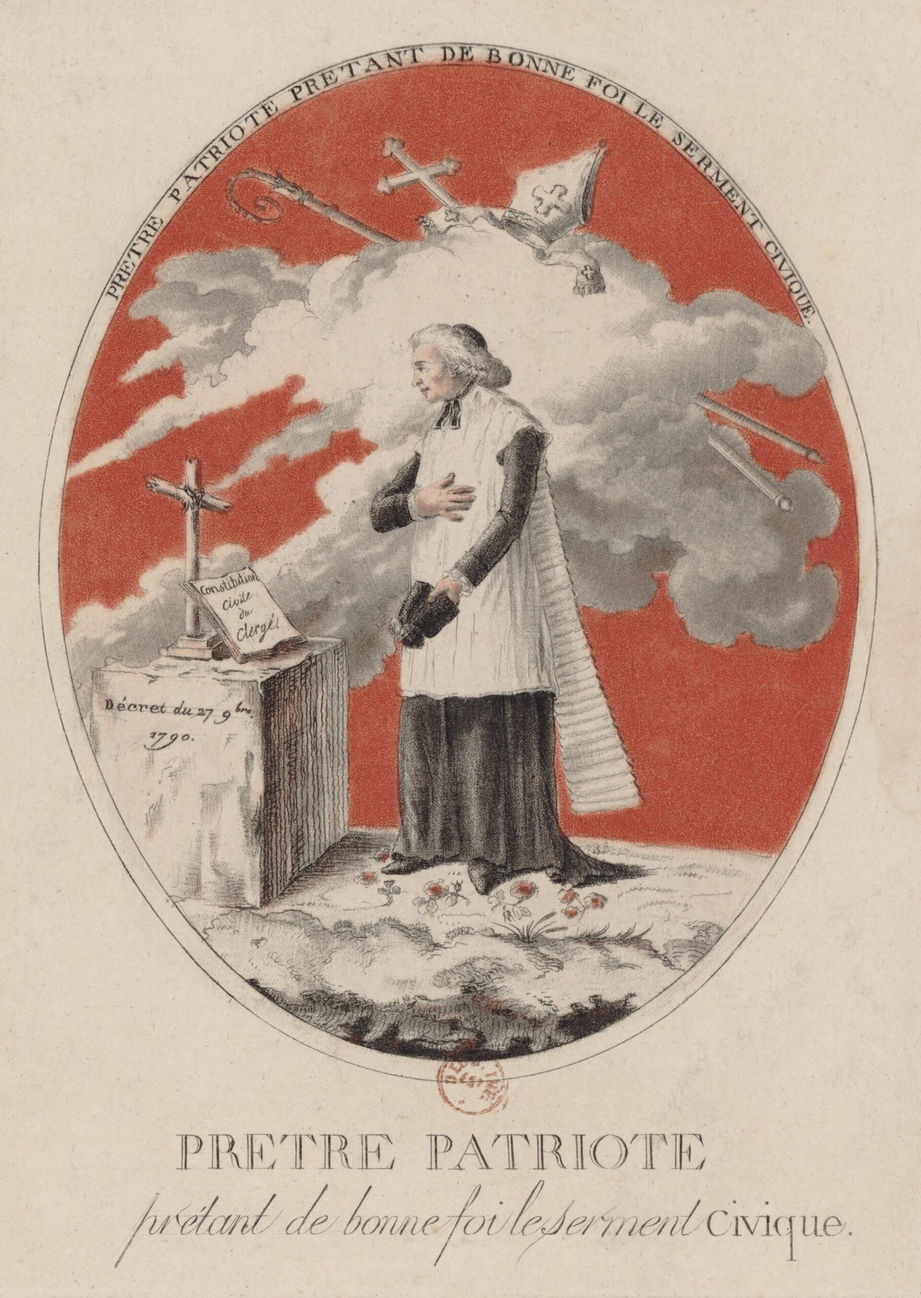 Estampes opposant le « prêtre patriote prêtant de bonne foi le serment civique » au « prêtre aristocrate » fuyant le même serment (1790).